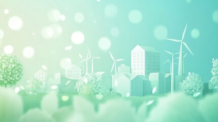 Pastel Cityscape with Wind Turbines