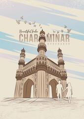 Charminar, Hyderabad landmark Vector Illustration. India's famous monument for graphics, brochure, poster, banner, advertisement, web design and wall graphics.
