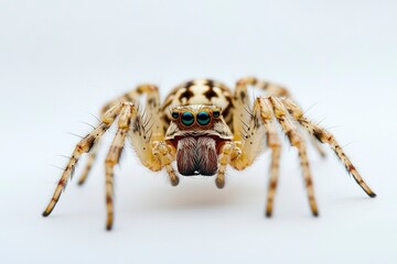 Fototapeta premium Close-up of Jumping Spider Featuring Details of Its Eyes and Markings