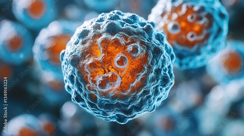 Aufkleber microscopic view of cells, detailed 3d render of a cell cluster.