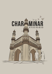 Charminar, Hyderabad landmark Vector Illustration. India's famous monument for graphics, brochure, poster, banner, advertisement, web design and wall graphics.

