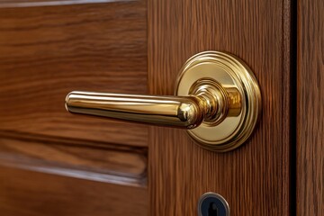 Obraz premium Elegant Gold Door Handle on Rich Wood Door