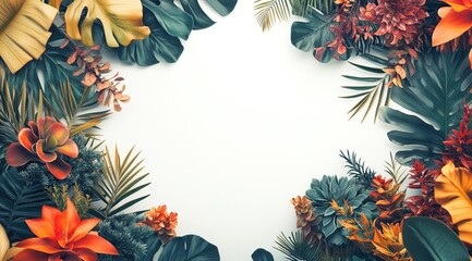 Tropical leaves frame on white background. (1)