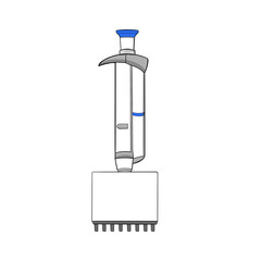Transparent micropipette multichannel color blue flat icon vector illustration for experiment laboratory design, poster or microbiology study