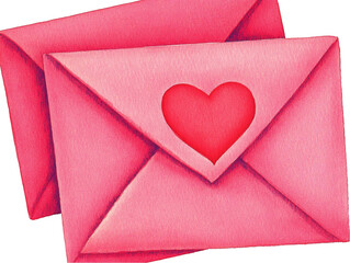 Watercolor Illustration Of Two Pink Envelopes With A Red Heart Symbol On Transparent Background For Romance Theme Adobe Stock Photo