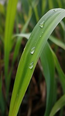 Fototapeta premium Dew drops on a blade of grass in a field
