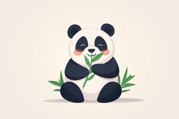 Obraz premium Adorable Panda Eating Bamboo Illustration
