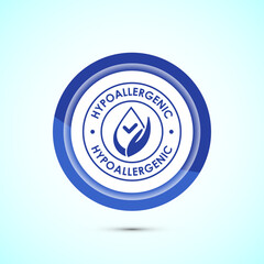 Hypoallergenic tested icon design illustration. Cosmetic certification label, Hypoallergenic icon sign, Blue color button design