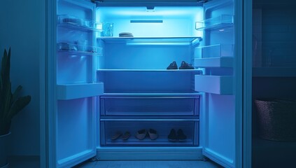 Illuminated Refrigerator Interior: A Nighttime View