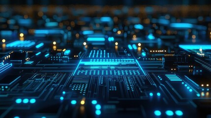 Fototapeta premium Abstract Futuristic Circuit Board: Glowing Digital Network