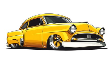 Professional Yellow Comic Car Vector Illustration Isolated Cartoon