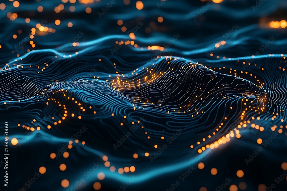 Poster abstract digital wave background with glowing particles