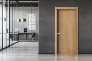 Modern Office Interior Design: Wooden Door in Minimalist Workspace