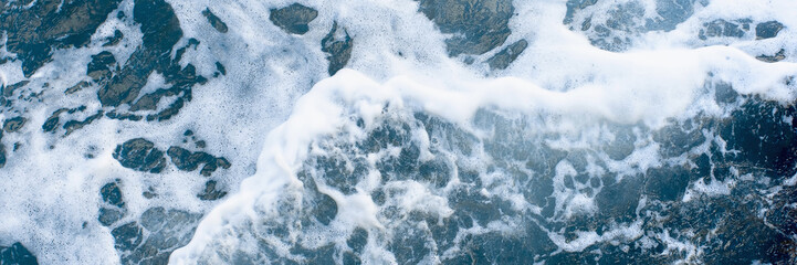 Abstract blue background with sea foam. Panoramic photo