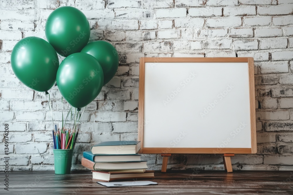 Aufkleber colorful balloons and books create a festive atmosphere for learning in a bright classroom setting