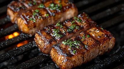 Grilled Meat on Barbecue Grill
