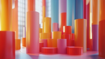 Obraz premium Colorful cylinders, data visualization, office background, abstract chart