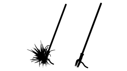 Stand Up Weed Puller Tool With Long Handle , black isolated silhouette