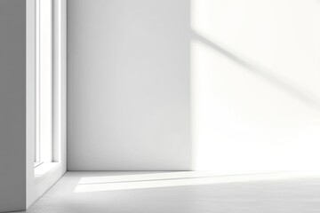 Bright Empty Room Interior with Sunlight and White Walls Background