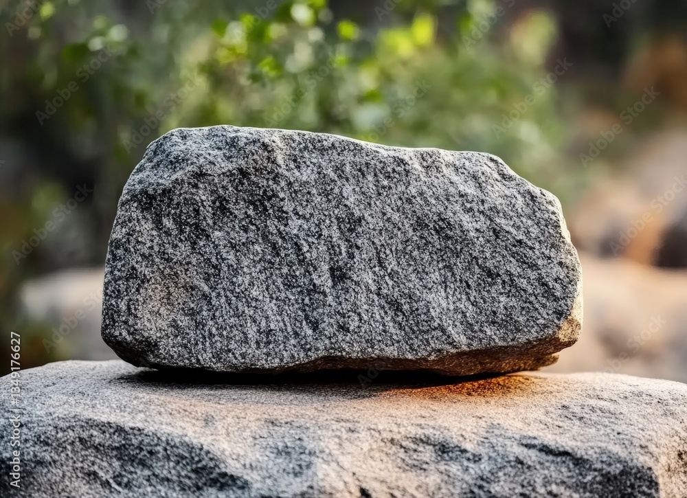 Poster granite rock resting on another rock in natural setting