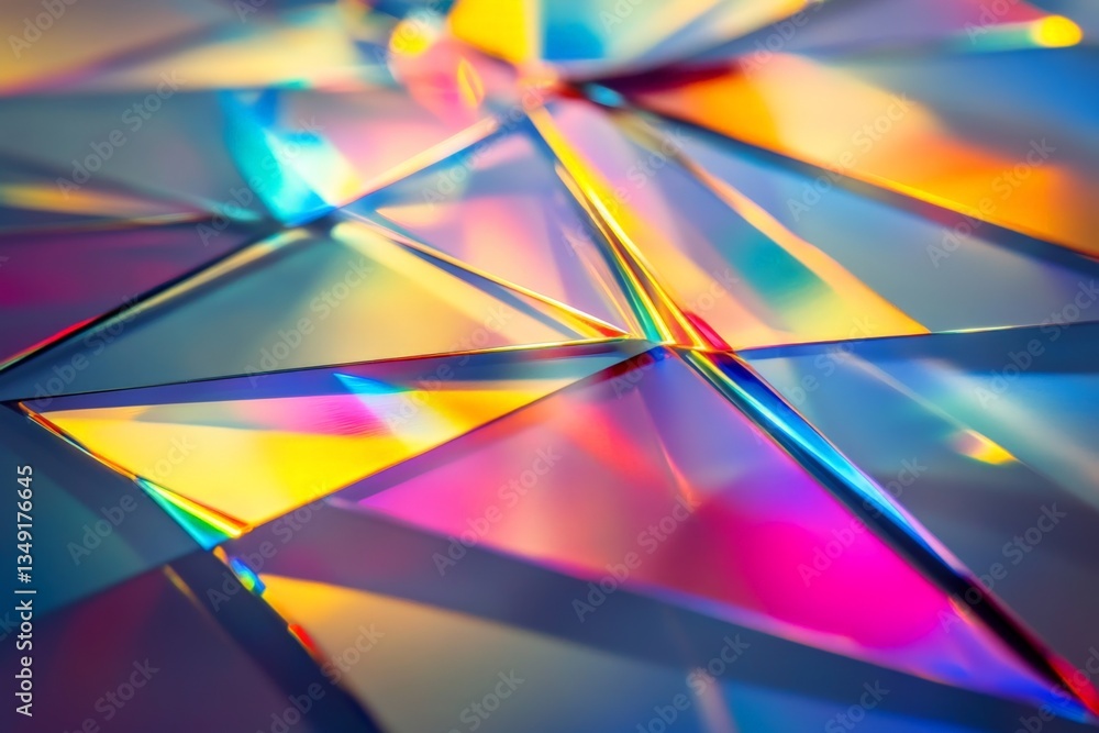 Aufkleber Colorful reflections and patterns created by light on a surface of shiny, angular shapes in bright hues
