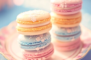 カラフルなマカロン（かわいい、スイーツ、背景、壁紙）