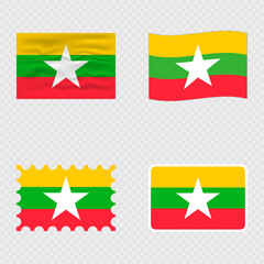 Myanmar national flag in four different styles.