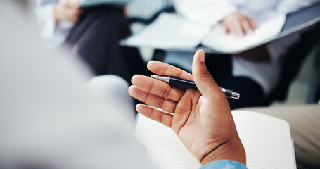 Hands, doctor and explain with book for healthcare training, teaching lesson and study information....