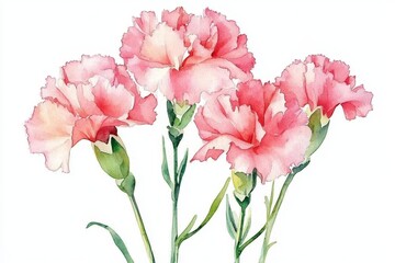 Flowers in watercolor: A stunning display of carnation blooms against white.
