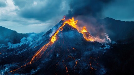 Fototapeta premium Erupting Volcano Under Dramatic Sky