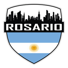 Rosario Argentina Flag Skyline Cityscape Silhouette Travel Souvenir Sticker Isolated Vector