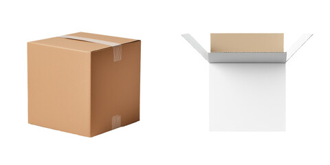 Obraz premium Brown cardboard box and open white box isolated on a clean background
