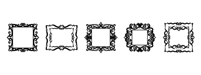Obraz premium Elegant ornate square frames for painting and photo. Empty picture frames in Victorian style. Classic baguette set for wall. Vector illustration isolated on white background