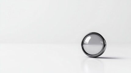 Sleek, metallic, round button on white background.  A modern, minimalist,  and polished orb, seemingly floating