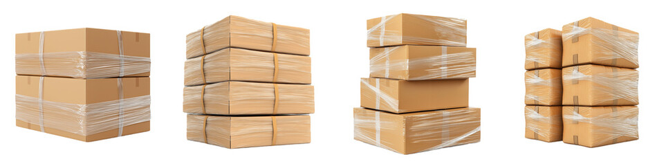 Stacked Cardboard Boxes with Transparent Wrap for Shipping and Storage Solutions