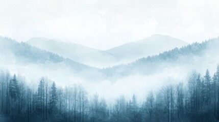 Fototapeta premium Misty mountain landscape with coniferous forest.