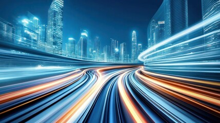 Futuristic Cityscape: Light Trails and Urban Development
