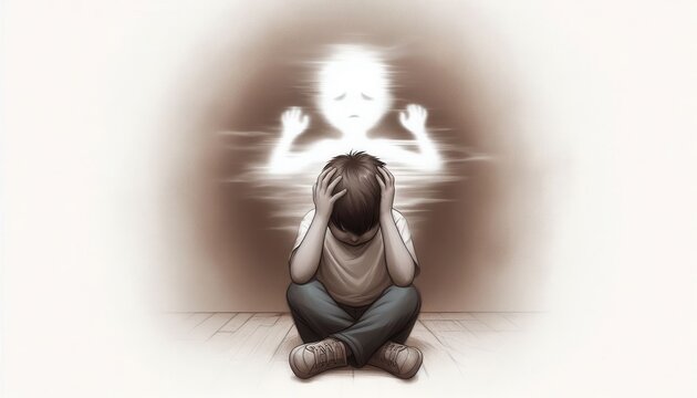 A boy's journey overcoming the fear of ghosts through digital art and emotional turmoil