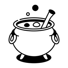 A hand drawn icon depicting cauldron with bubbling potion 
