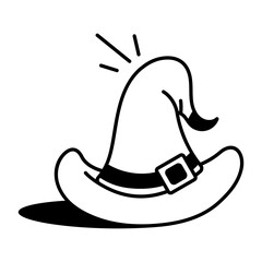 A hand drawn icon depicting a witch hat 
