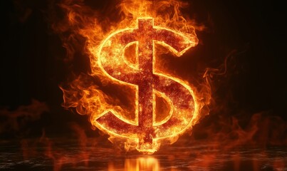 Flaming dollar sign symbolizing wealth and financial power in a dramatic fiery display