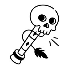 A hand drawn icon depicting a scary skull wand 

