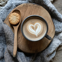  Cozy Cappuccino with Heart Latte Art & Cookie &ndash; Rustic Caf&eacute; Ambience