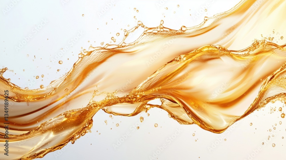 Poster golden liquid wave with splashes and flowing texture for creative backgrounds
