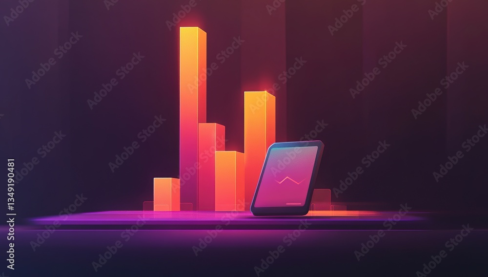 Poster mobile app displays increasing data trends graphically, showing growth and progress in business anal