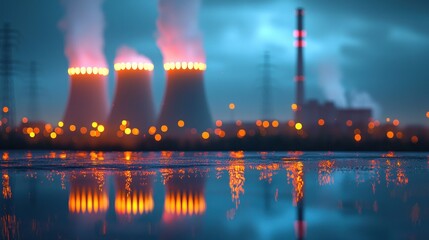 Fototapeta premium Night Reflection of Industrial Power Plant