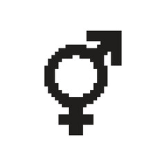 Pixel art gender icon, 8 bit computing retro style sex symbol, mosaic pictogram