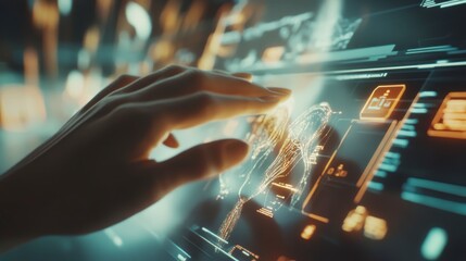 Hand Interacting with Futuristic Holographic Interface