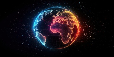 Glowing Earth with Digital Network Connections and Colorful Light Effects