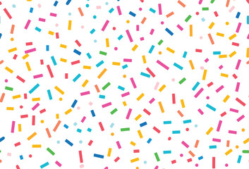 Colorful sprinkle pattern, seamless, vector illustration, flat design, white background, minimalist, simple, cute, and colorful.